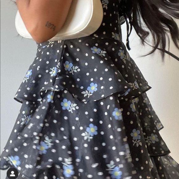 Sandy Liang For Target Dress Small Floral Short Puff Sleeve Tiered Polka Dot New - Picture 5 of 17